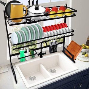 NEW 2 Tier Multifunctional Over the Sink Dish Drying Rack Stainless Steel